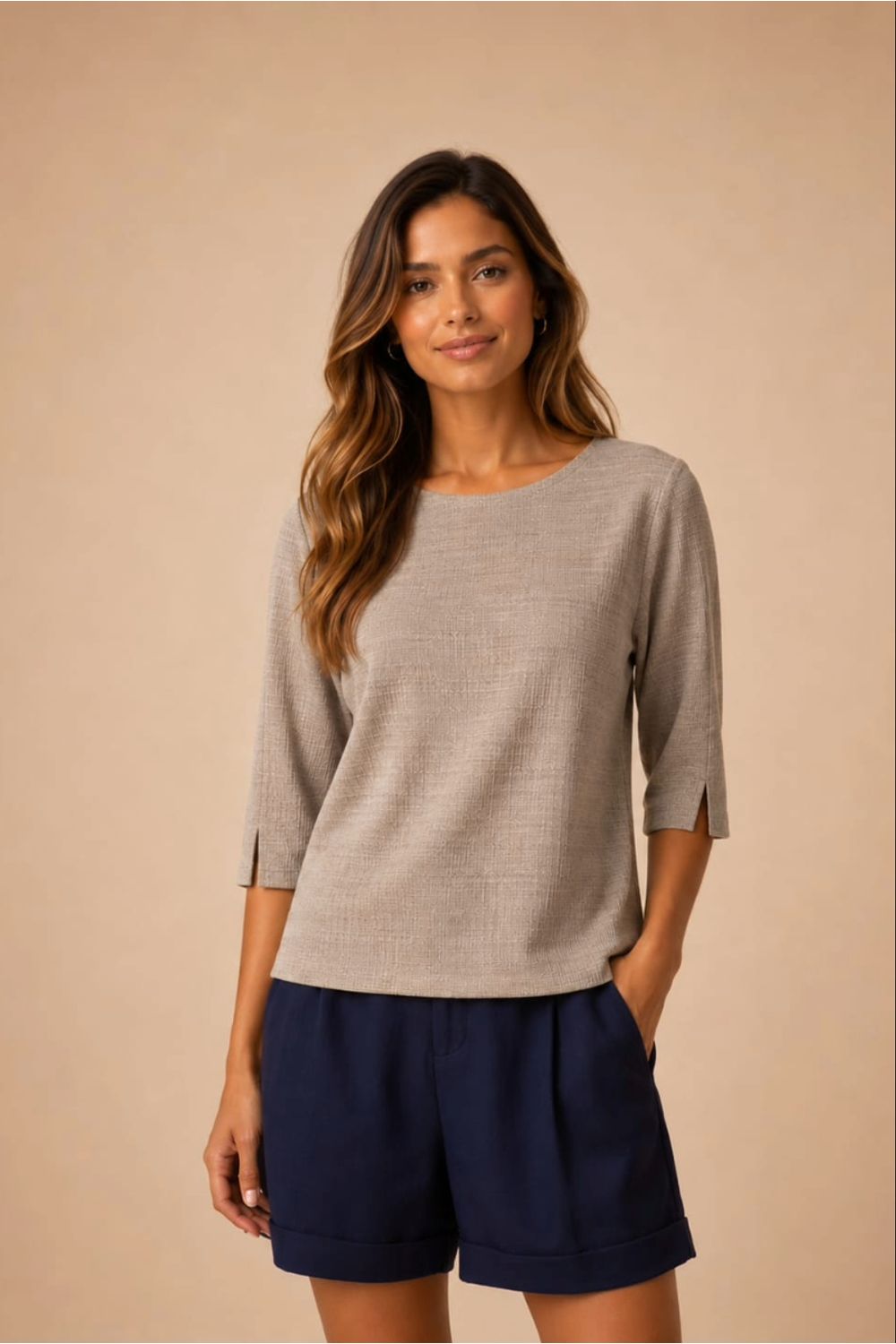 BLUSA JACQUARD IPANEMA BEGE